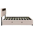 Letto a piattaforma imbottito Full/Queen con testiera contenitore, letto estraibile, 2 cassetti e porte USB