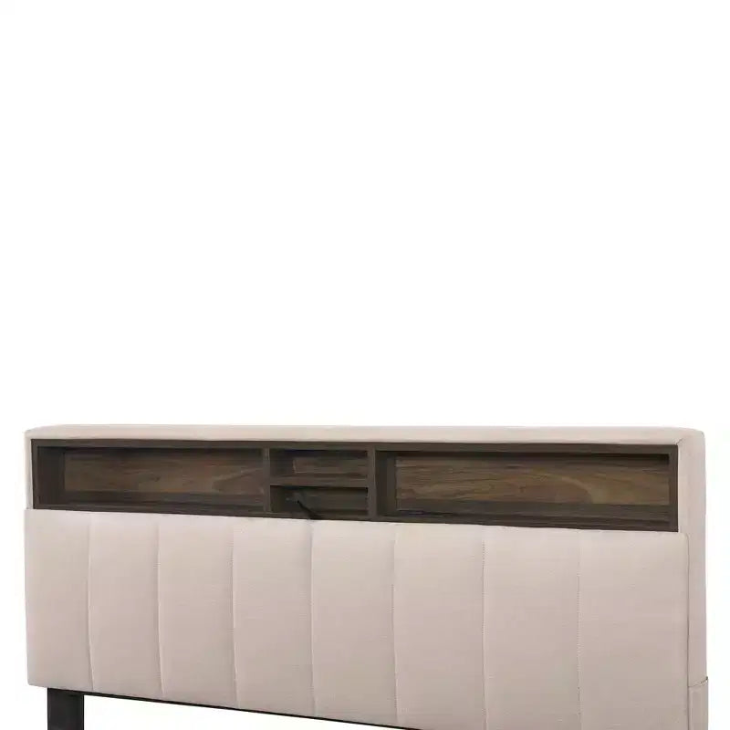 Letto a piattaforma imbottito Full/Queen con testiera contenitore, letto estraibile, 2 cassetti e porte USB