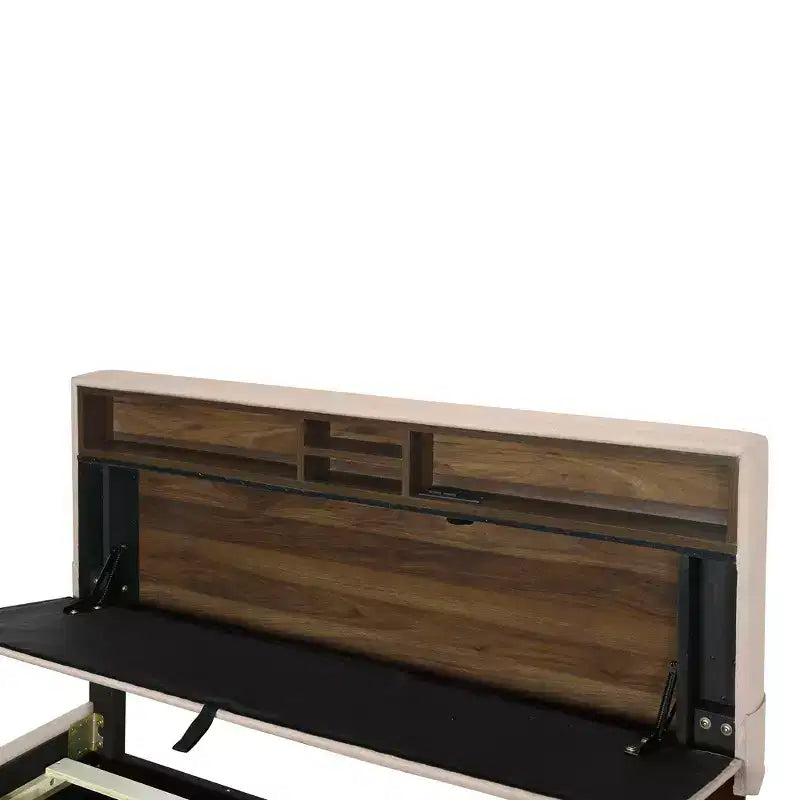 Letto a piattaforma imbottito Full/Queen con testiera contenitore, letto estraibile, 2 cassetti e porte USB