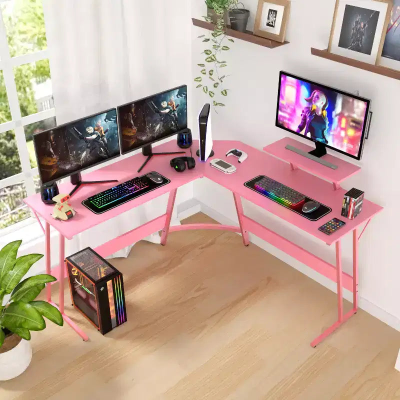 Scrivania ad angolo a L per gaming e computer con ampio ripiano