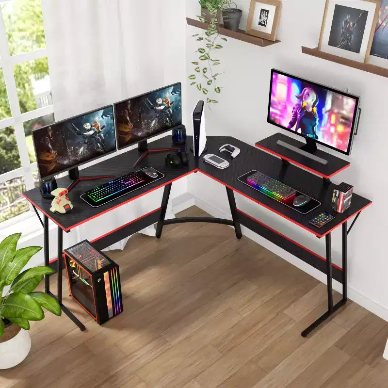 Scrivania ad angolo a L per gaming e computer con ampio ripiano