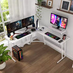 Scrivania ad angolo a L per gaming e computer con ampio ripiano