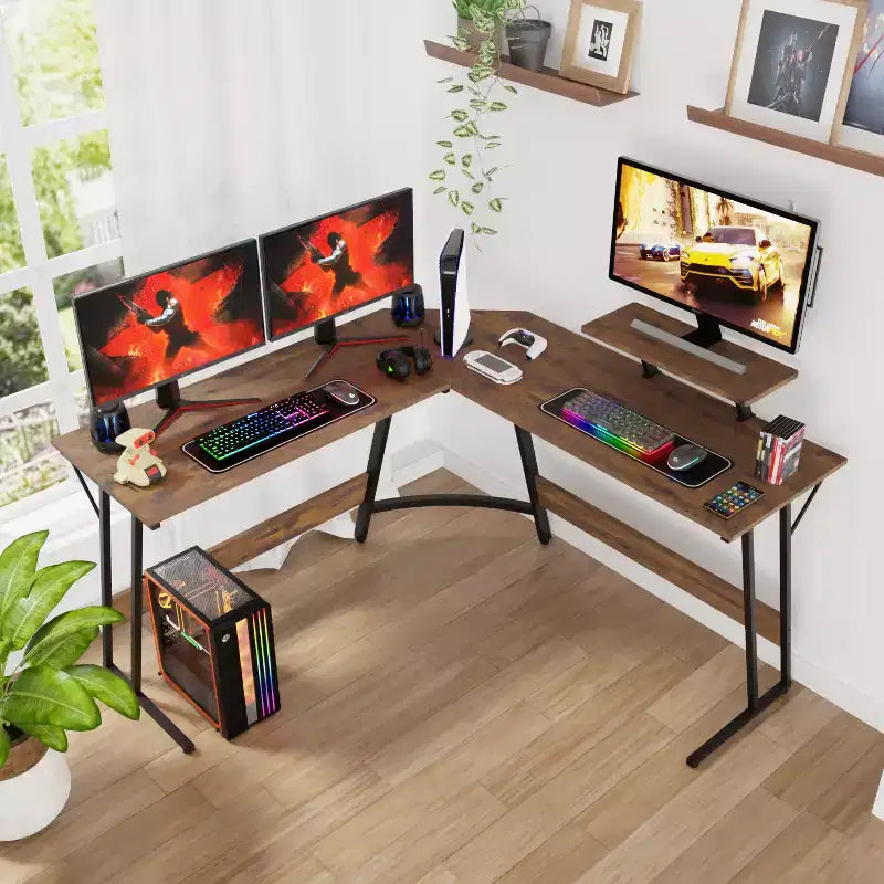 Scrivania ad angolo a L per gaming e computer con ampio ripiano