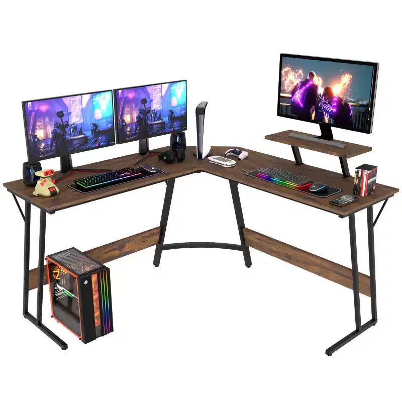 Scrivania ad angolo a L per gaming e computer con ampio ripiano