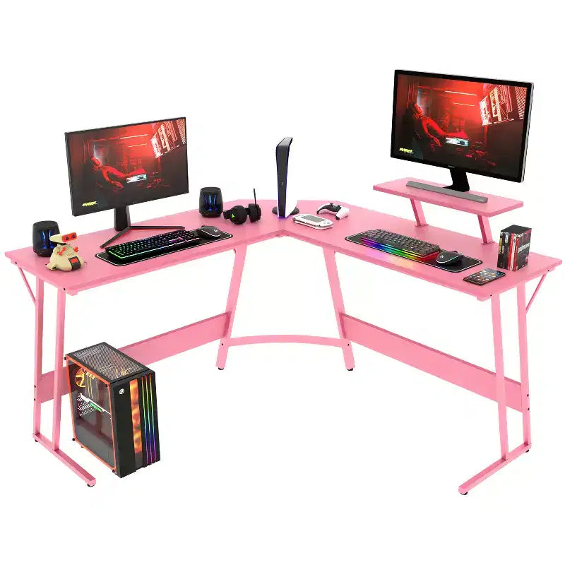Scrivania ad angolo a L per gaming e computer con ampio ripiano