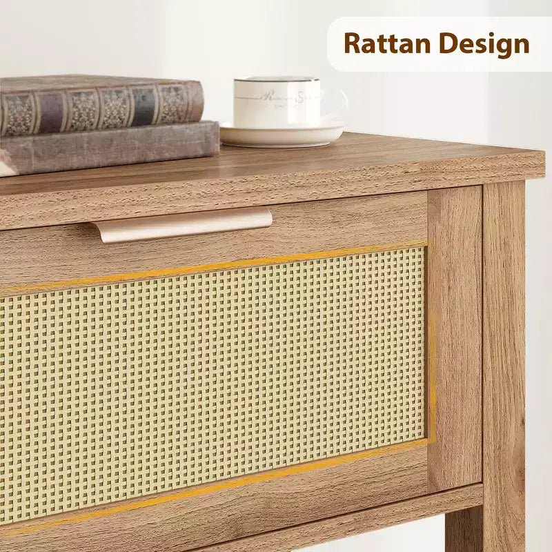 Tavolino da Ingresso con 2 Cassetti, Consolle per Ingresso, Tavolino da Divano in Legno con Contenitore, Consolle Bohemien per Soggiorno, Tavolo per Corridoio e Foyer