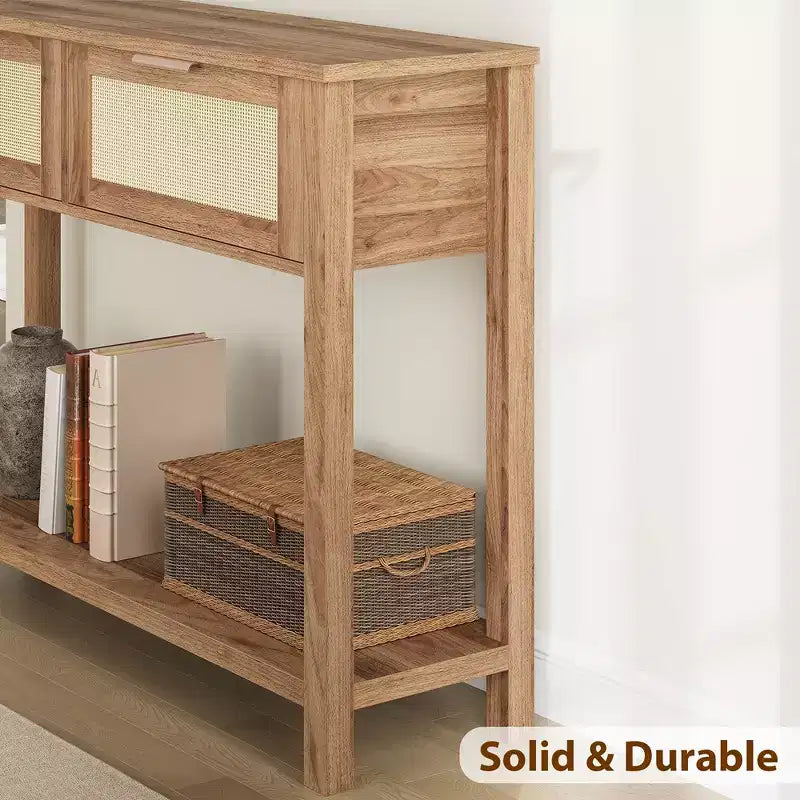 Tavolino da Ingresso con 2 Cassetti, Consolle per Ingresso, Tavolino da Divano in Legno con Contenitore, Consolle Bohemien per Soggiorno, Tavolo per Corridoio e Foyer