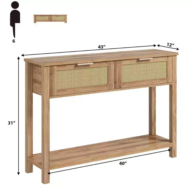 Tavolino da Ingresso con 2 Cassetti, Consolle per Ingresso, Tavolino da Divano in Legno con Contenitore, Consolle Bohemien per Soggiorno, Tavolo per Corridoio e Foyer