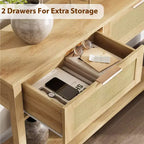 Tavolino da Ingresso con 2 Cassetti, Consolle per Ingresso, Tavolino da Divano in Legno con Contenitore, Consolle Bohemien per Soggiorno, Tavolo per Corridoio e Foyer