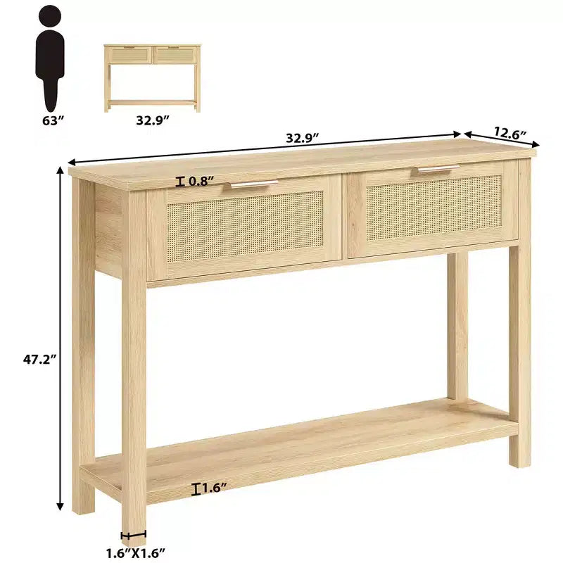 Tavolino da Ingresso con 2 Cassetti, Consolle per Ingresso, Tavolino da Divano in Legno con Contenitore, Consolle Bohemien per Soggiorno, Tavolo per Corridoio e Foyer