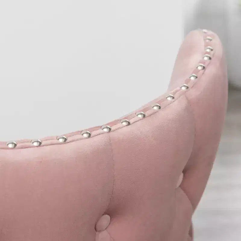 Poltroncina d'appoggio contemporanea in velluto rosa con borchie