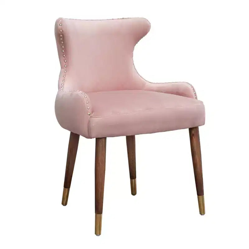 Poltroncina d'appoggio contemporanea in velluto rosa con borchie