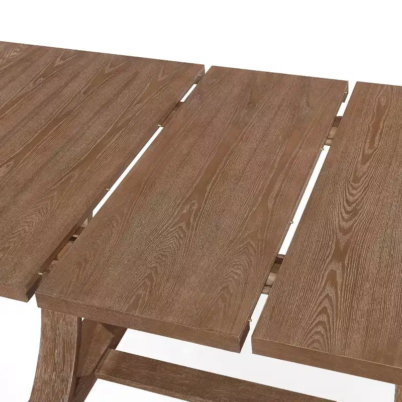 Set da pranzo da 7 pezzi in tessuto e legno con finitura chiara
