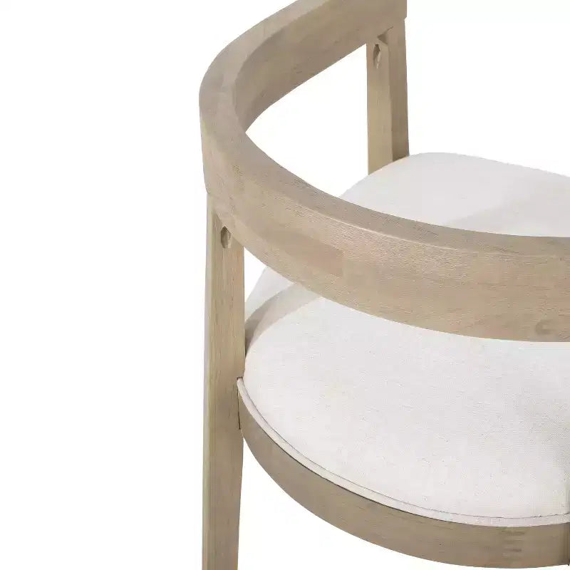 Set da pranzo da 7 pezzi in tessuto e legno con finitura chiara