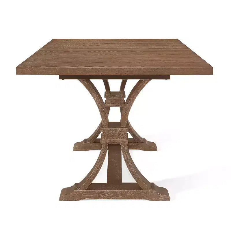 Set da pranzo da 7 pezzi in tessuto e legno con finitura chiara