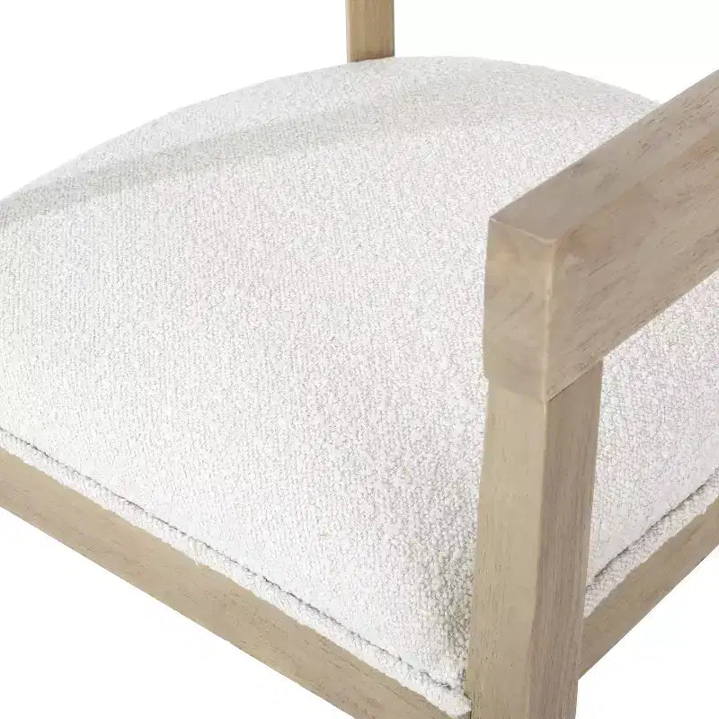 Set da pranzo da 7 pezzi in tessuto e legno con finitura chiara